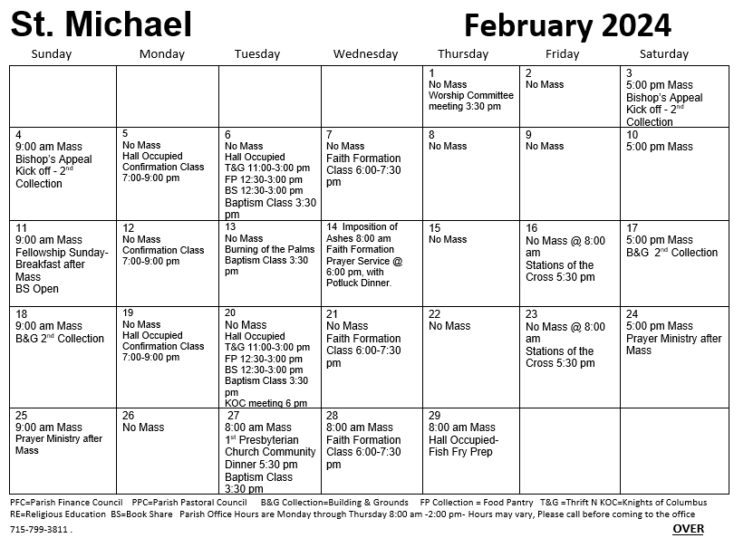 Calendar St. Michael