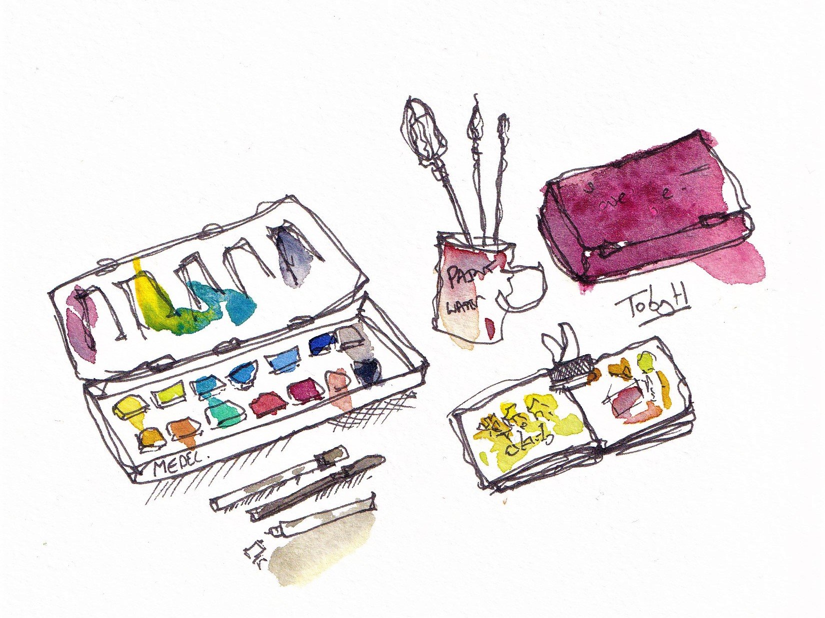 watercolour urban sketching palette and supplies