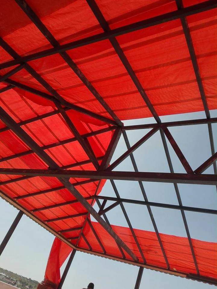 A group of brick umbrellas