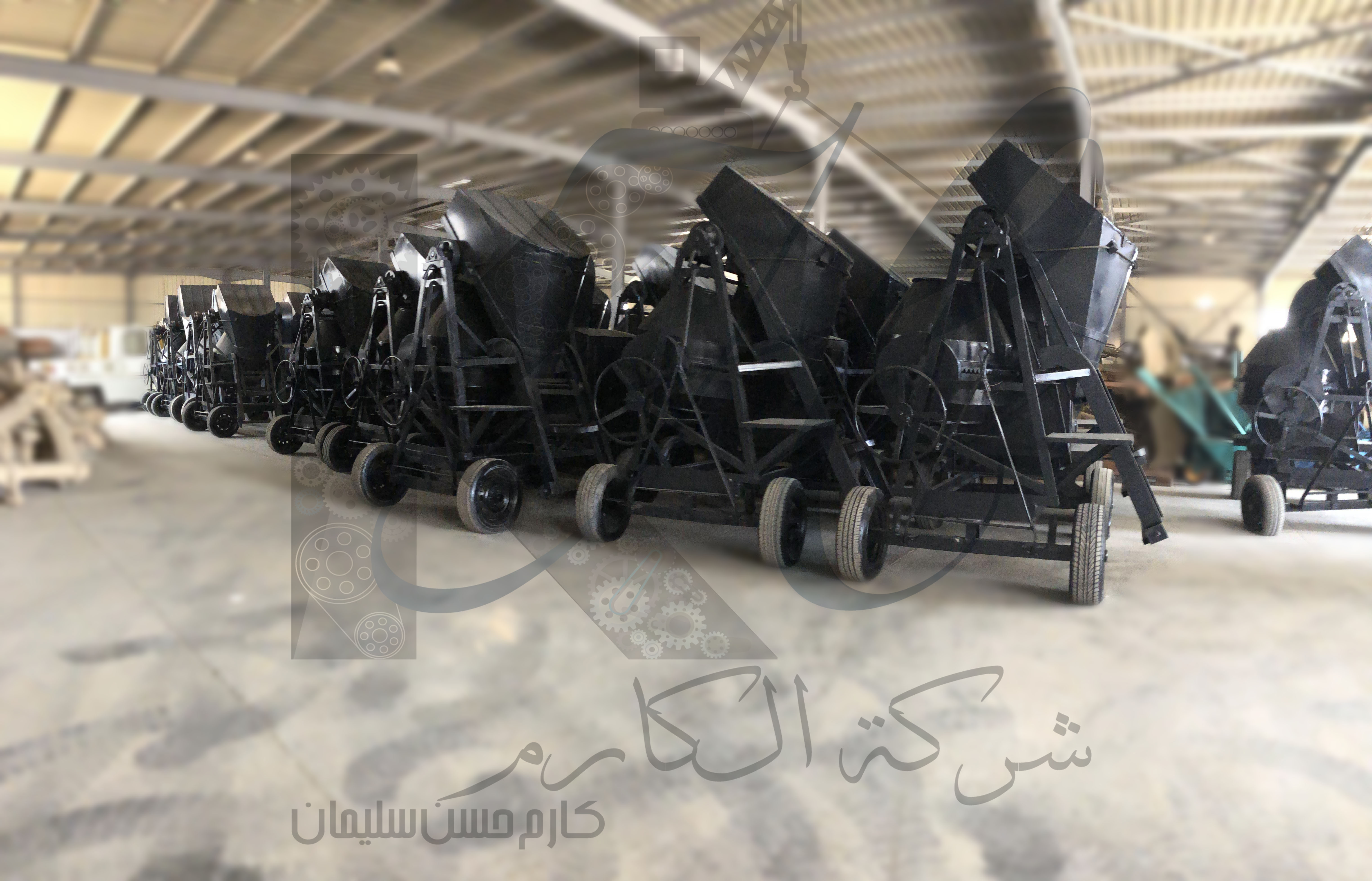 Large concrete mixer with crane