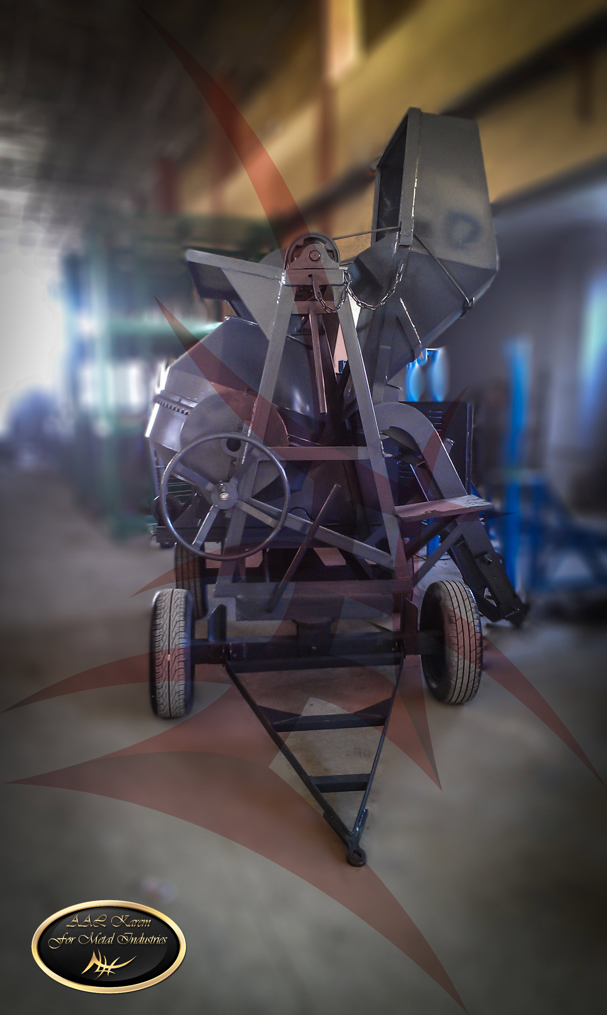 Large concrete mixer with crane