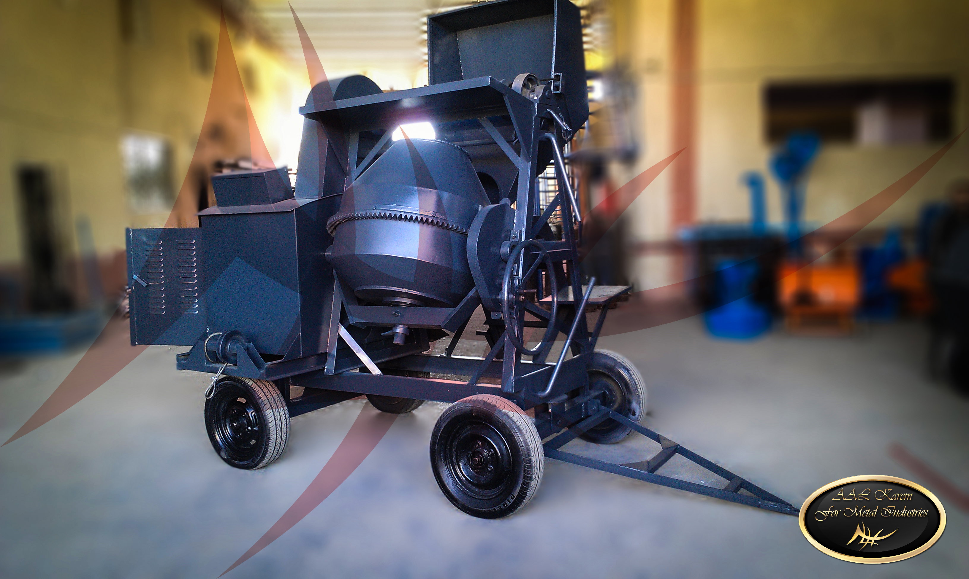 Large concrete mixer with crane