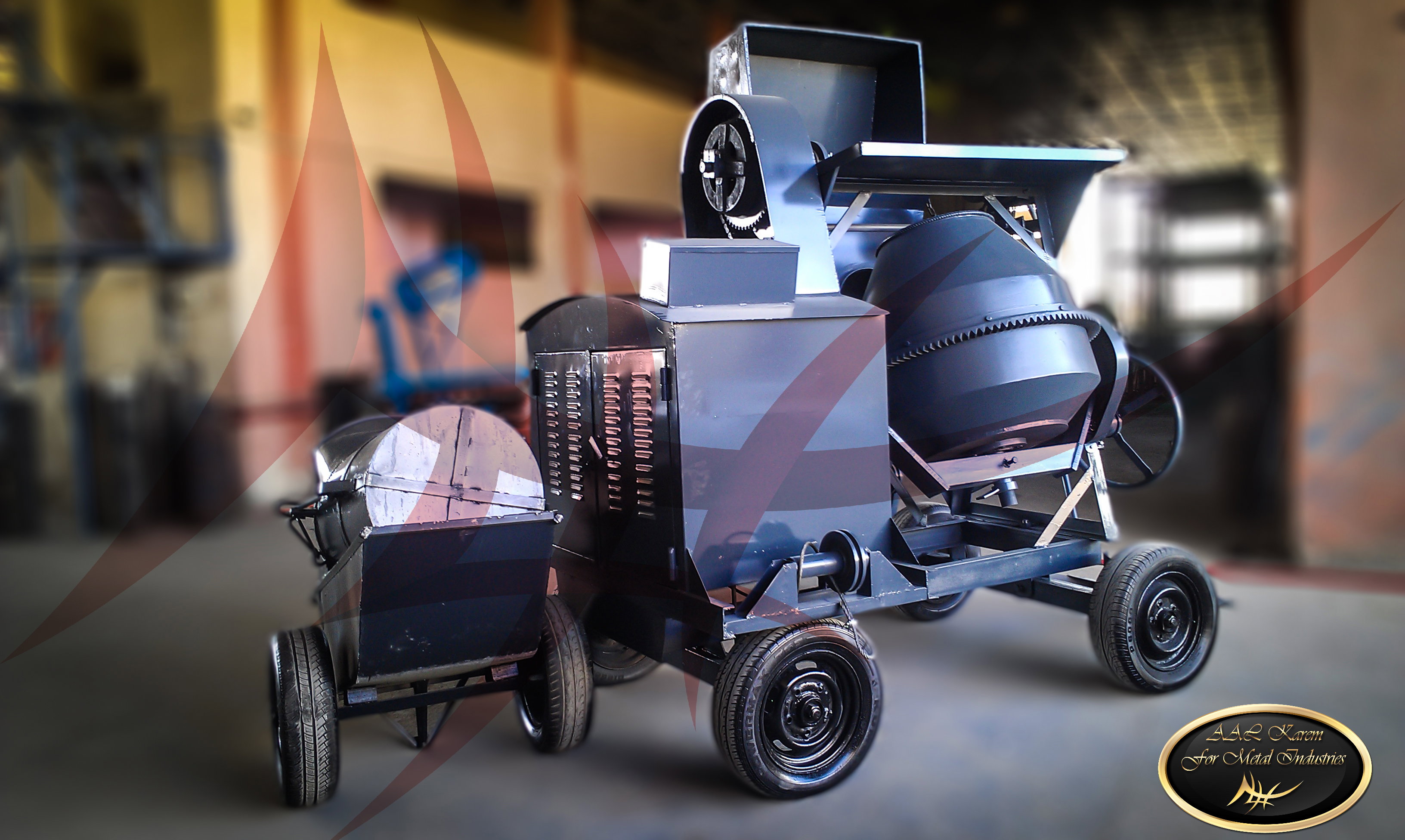 Large concrete mixer with crane