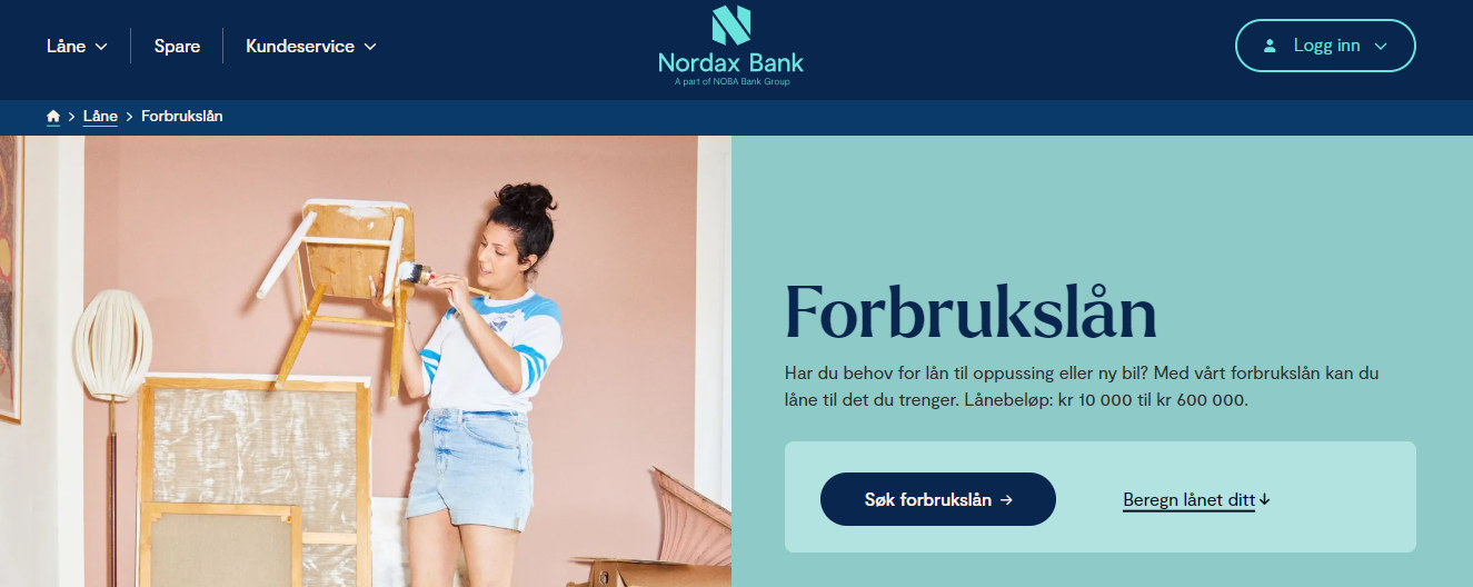 Bilde av Nordax Bank forside over forrbukslån