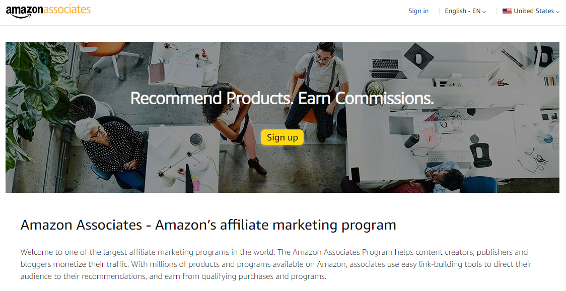 Forside av Amazon Associates affiliate program