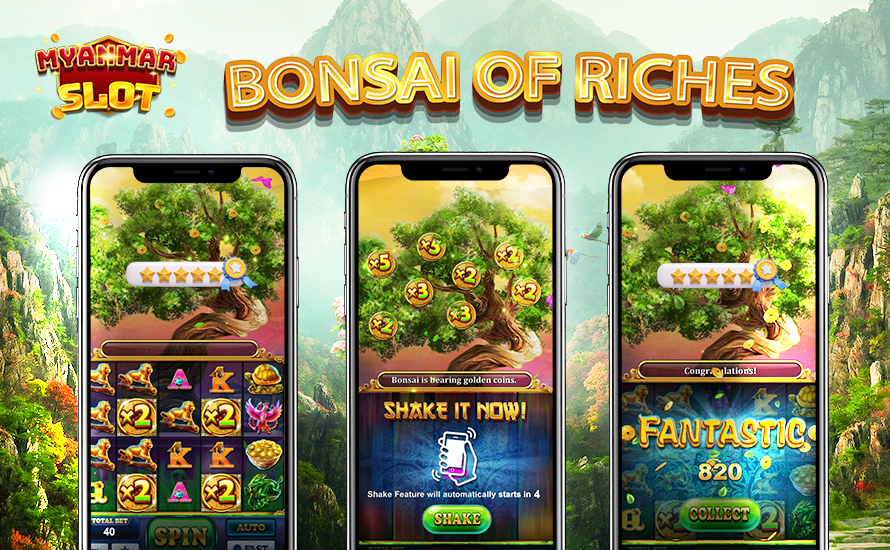 Bonsai of Riches, Live22 most popular game in Myanmar, jackpot game, shake the riches