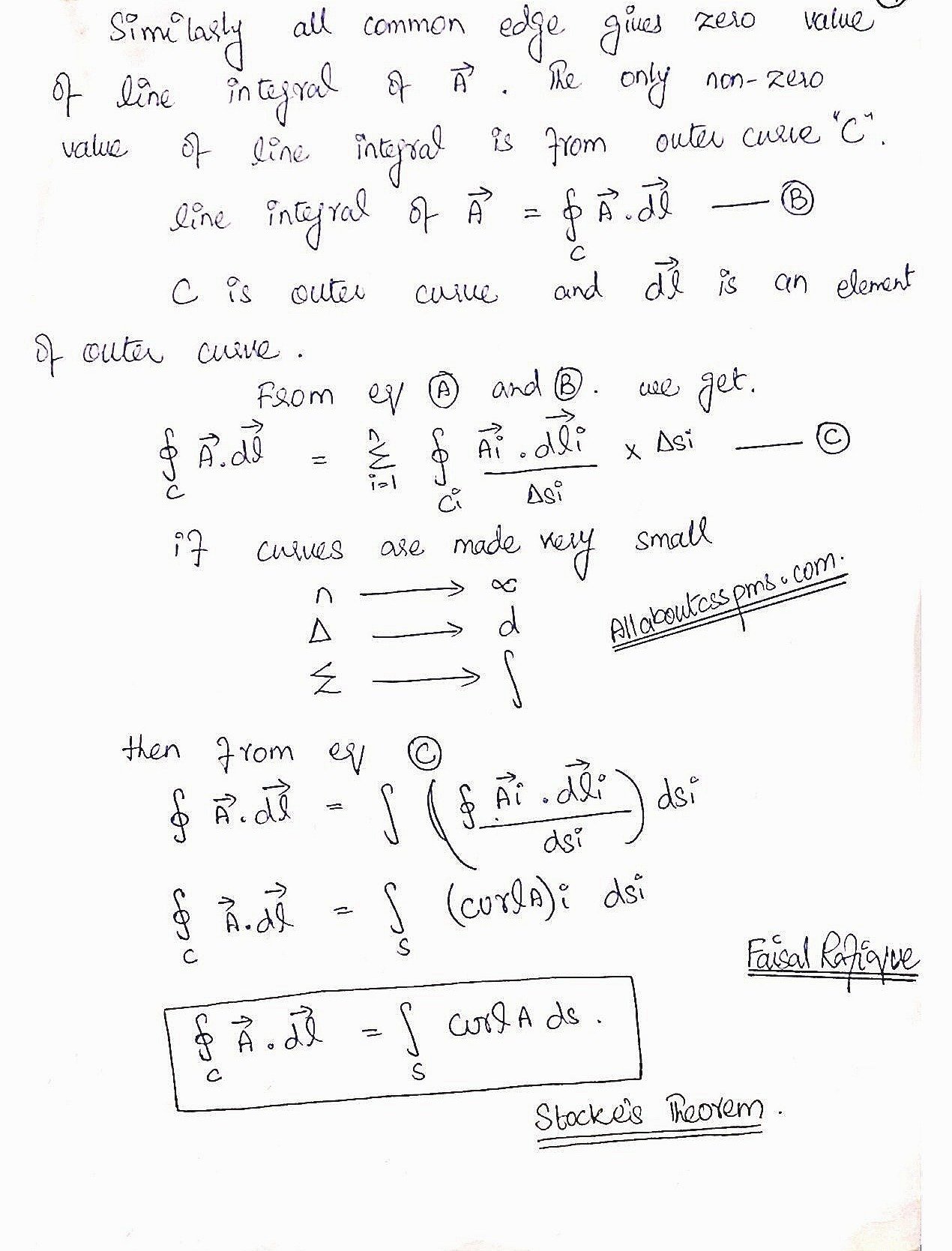 css physics notes, css pms notes, physics notes, Faisal Rafique css notes, pms notes, bsc physics notes, bs physics, css notes pms , stoke's theorem, theorem