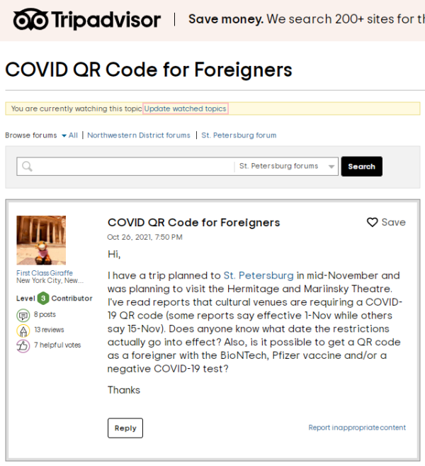 Use QR codes in Russia information on TripAdvisor