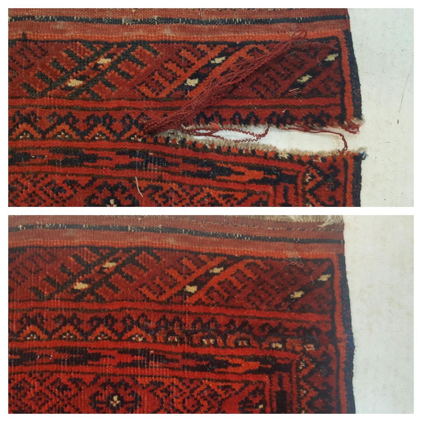 תיקון ושחזור חור בשטיח עבודת יד אפגני