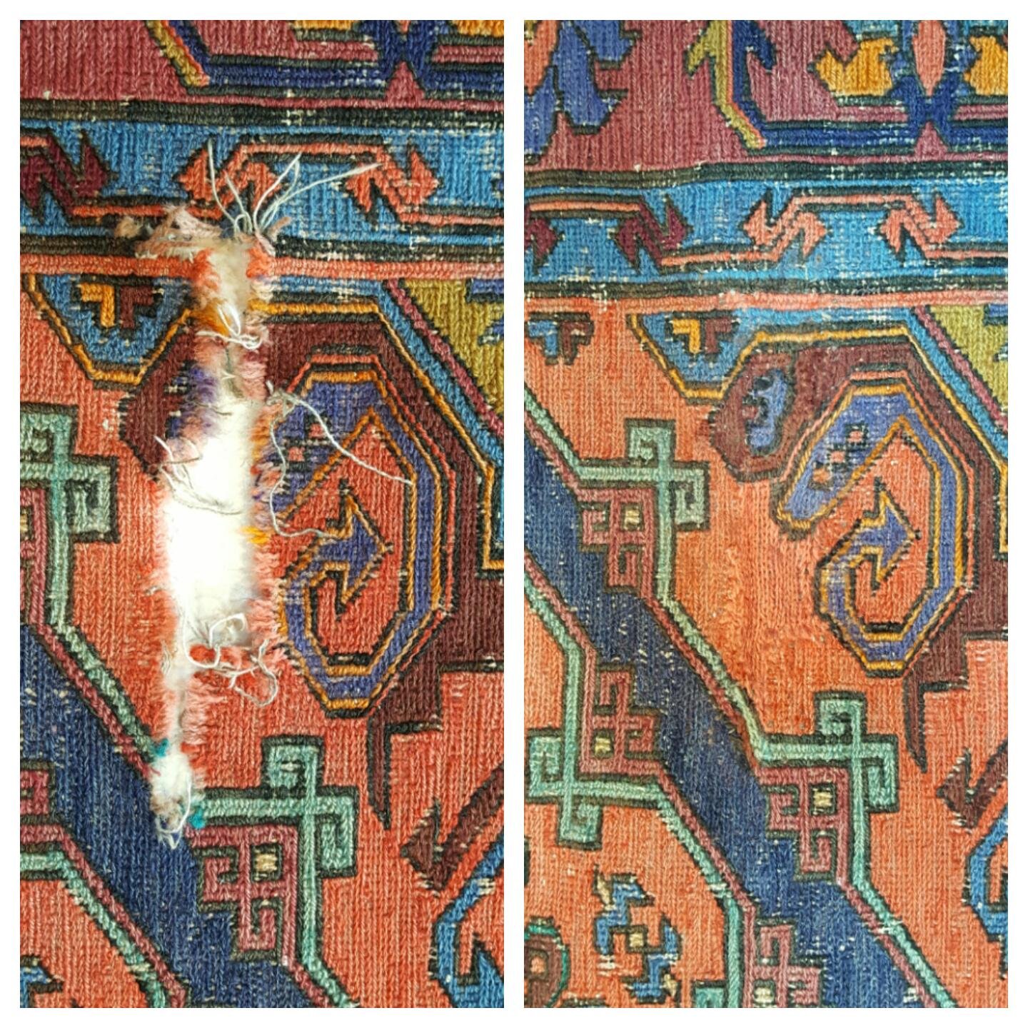 תיקון חור בשטיח עבודת יד תמונה לפני תיקון ואחרי תיקון