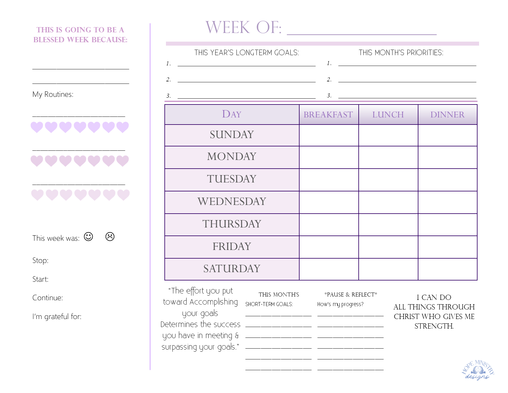 Modern aesthetic weekly goal tracking planner - free download