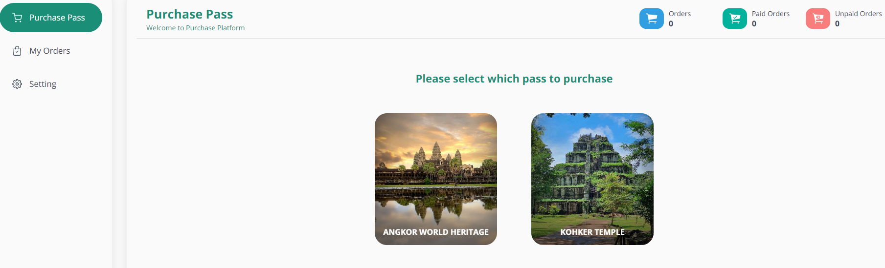 Achat de Pass Angkor en ligne