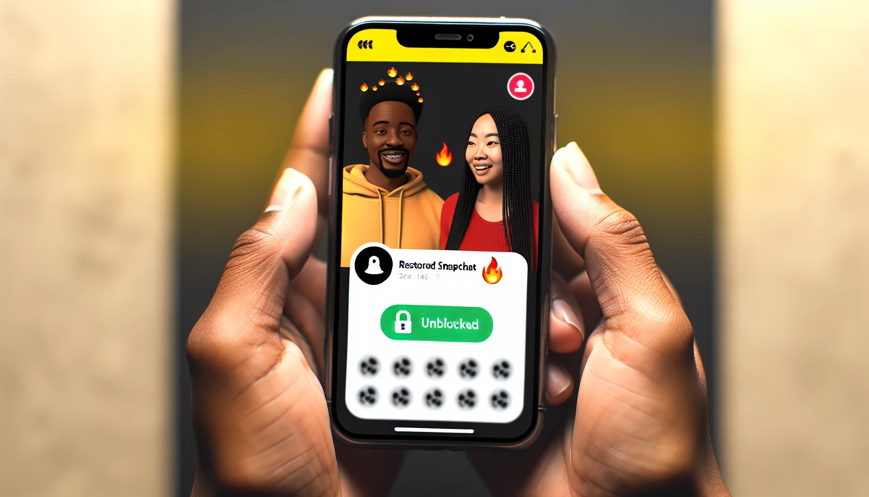 Two people reconnecting on Snapchat after unblocking