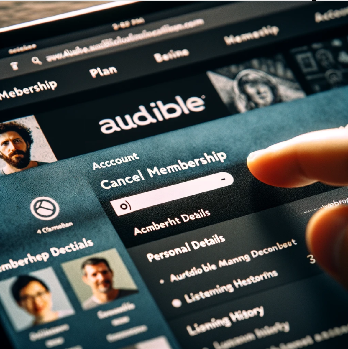 Audible website account details section with cancel membership link