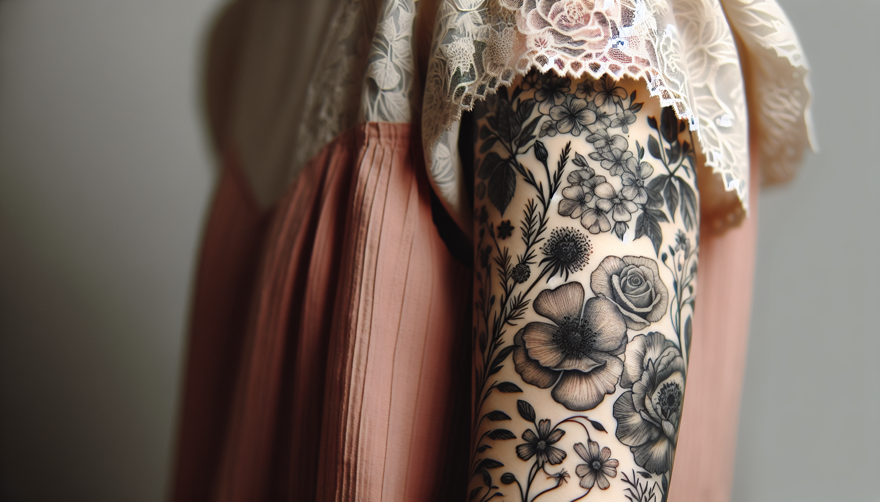 Various feminine floral tattoos including roses, wildflowers, and cherry blossoms