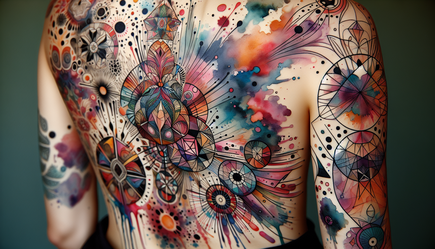 Abstract and watercolor tattoos with unique designs and vibrant colors