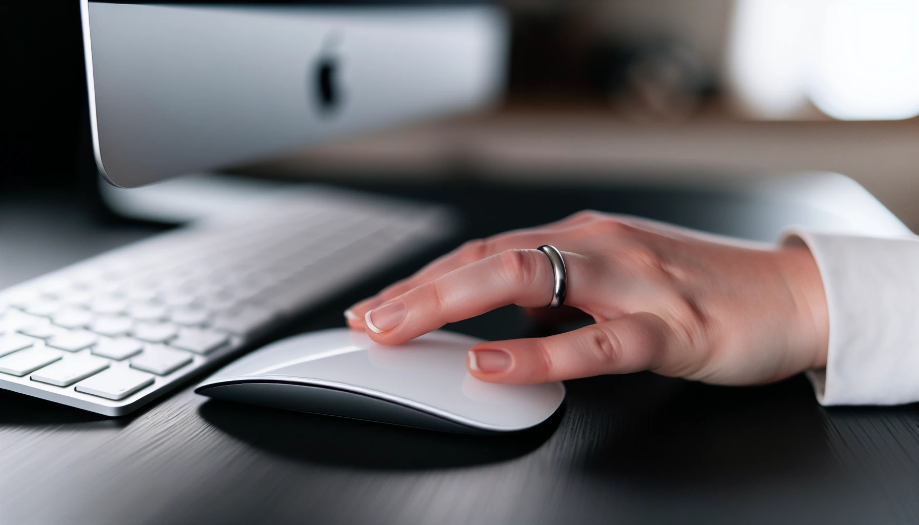 A hand using a mouse to right-click for copy and paste options on a Mac