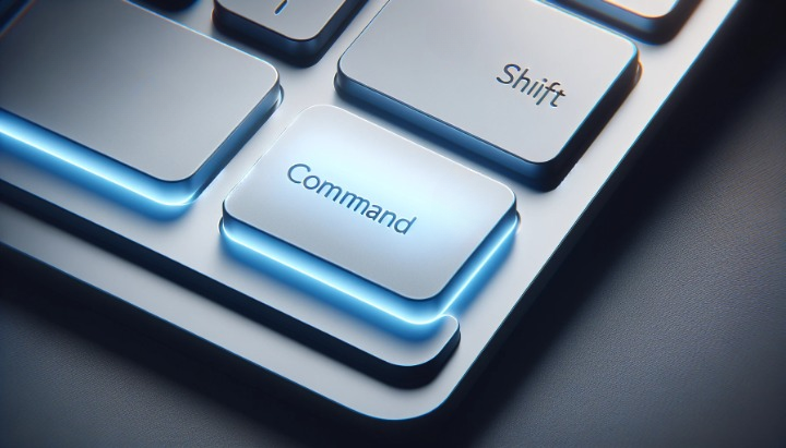 Mac keyboard with highlighted command and shift keys