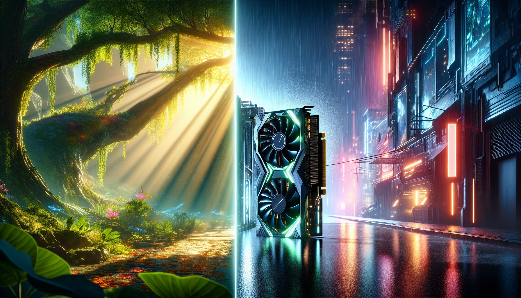 Illustration showcasing the gaming performance and ray tracing capabilities of NVIDIA RTX 3090 and RTX 4090.