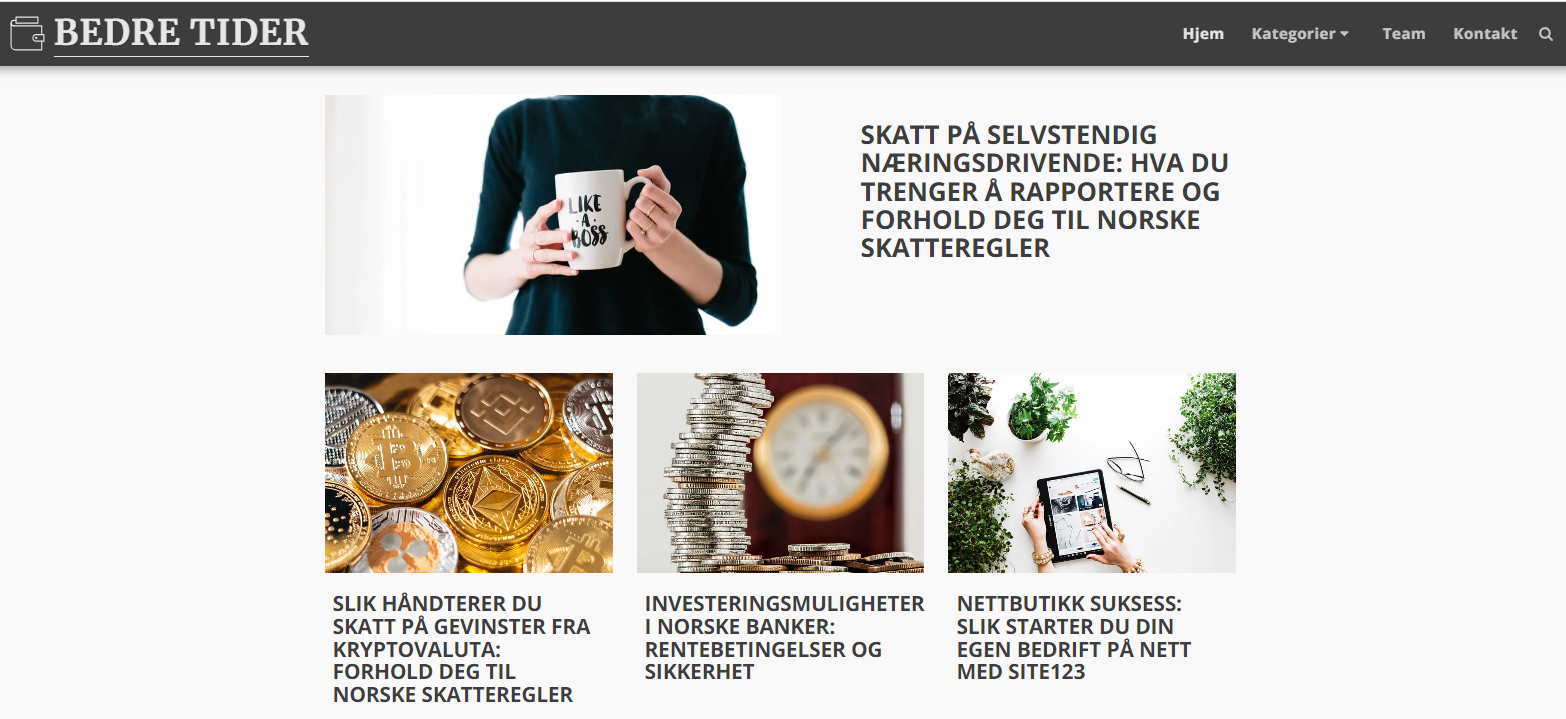 Bilde over artikkelinnlegg på en blogg hjemmeside
