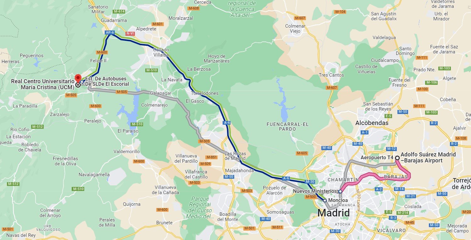 Directions from Madrid-Barajas Airport to Real Centro Universitario María Cristina (UCM)