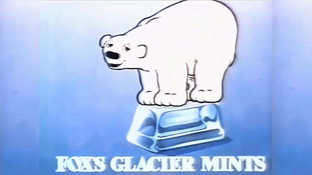 Polar bear standing on a glacier mint - Fox's Glacier Mints advert