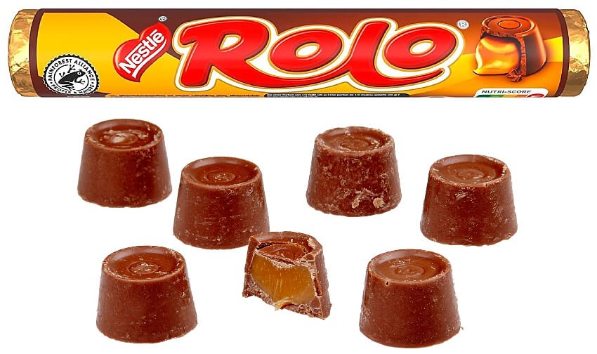 A tube of Rolo and loose sweets (chocolates)