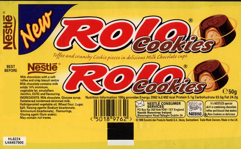 Empty Rolo Cookies wrapper, gold colour