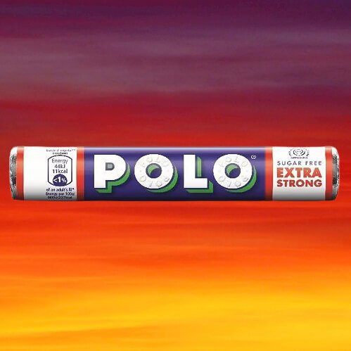 Polo Sugar Free Extra Strong with firey background