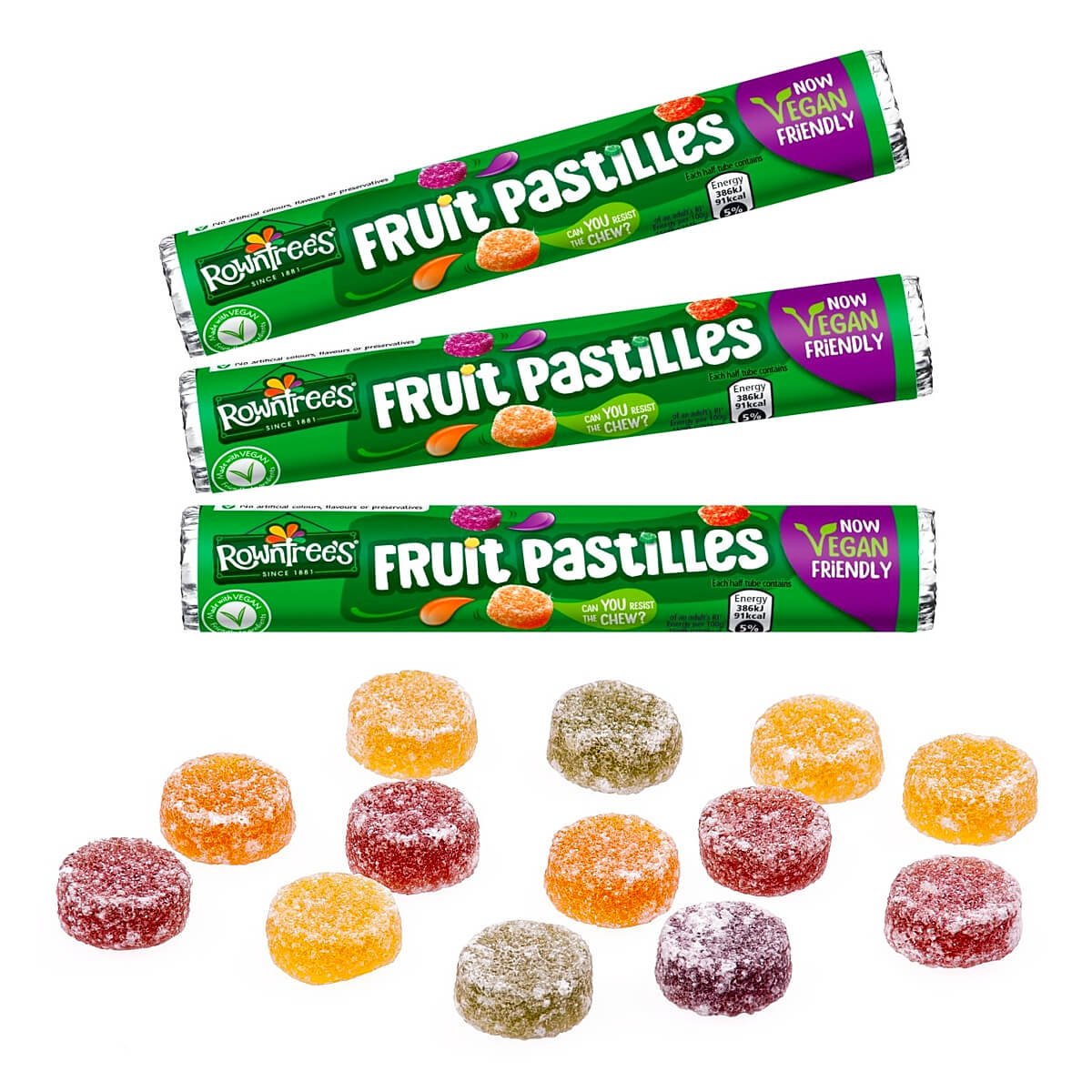 Rowntree's Fruit Pastilles in three packets and loose
