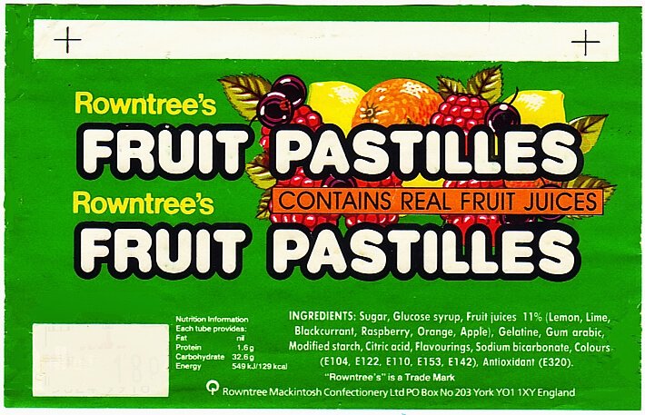 Old Rowntree's Fruit Pastilles wrapper from 1989