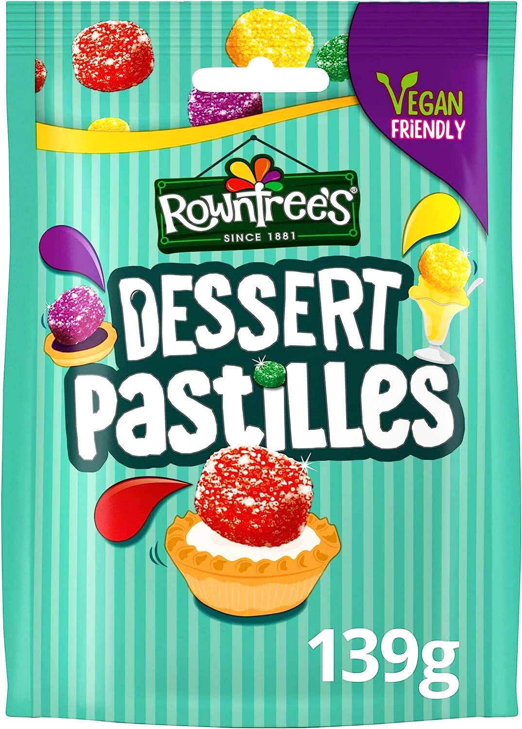 Rowntree's Dessert Pastilles sharing pouch (2023) with green stripes