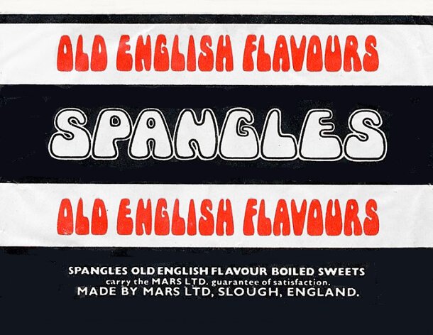 Spangles Old English Flavours wrapper, black and white