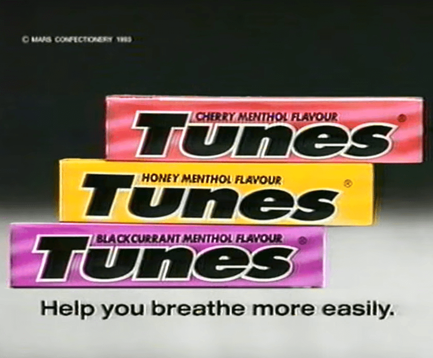 Three packets of Tunes from 1983 - Cherry, Honey and Blackcurrant Menthol