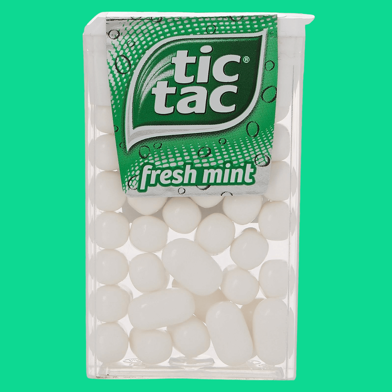 Tic Tac Fresh Mint Flavour, box of mints with green background
