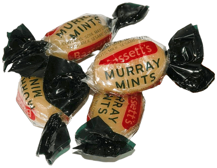 Four loose Bassett's Murray Mint sweets in wrappers
