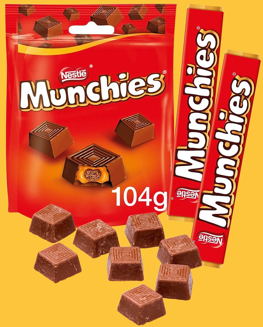 Munchies share pouch, two tubes/sticks and loose chocolates