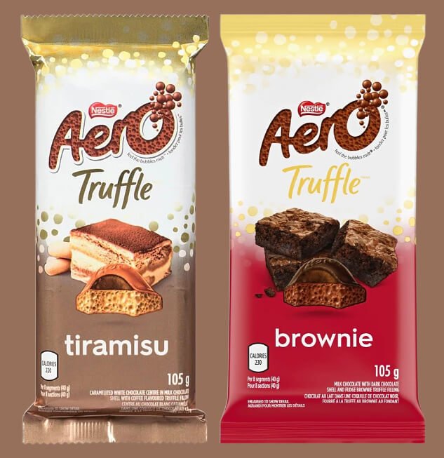 2 x Aero Truffle Bars, Tiramisu and Brownie flavours with chocolate coloured background