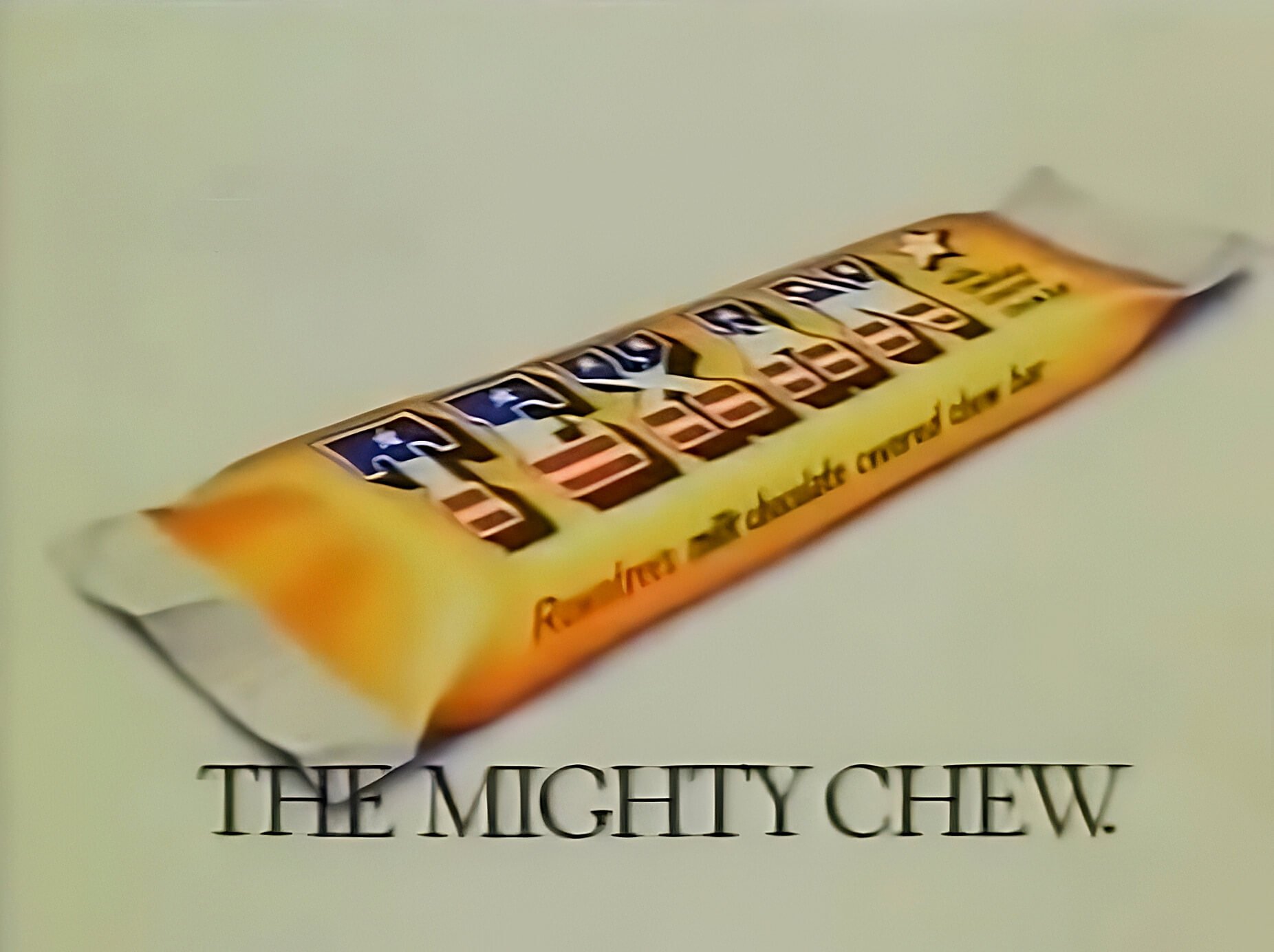 Texan chocolate bar with 'The Might Chew' slogan, from 1973