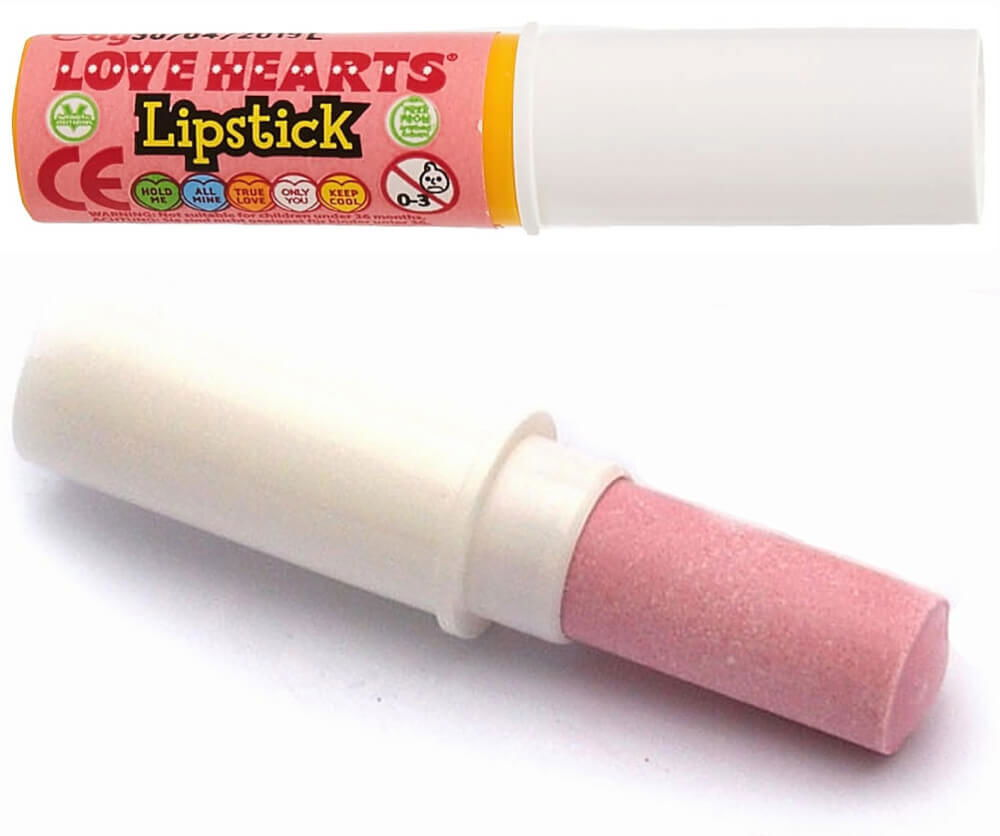 Love Hearts Lipstick Candy, container and loose