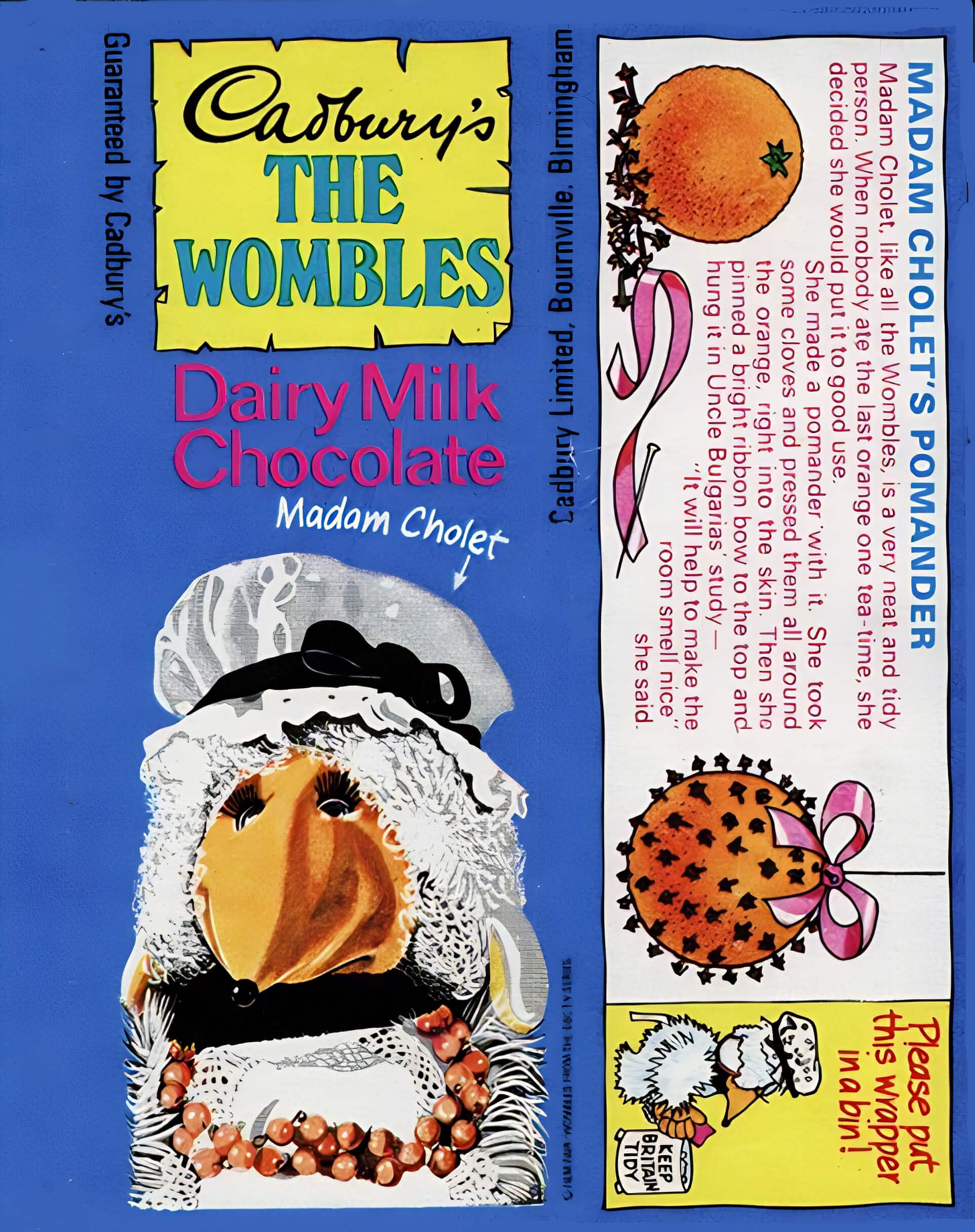 Cadbury's The Wombles Madam Cholet milk chocolate bar wrapper, blue
