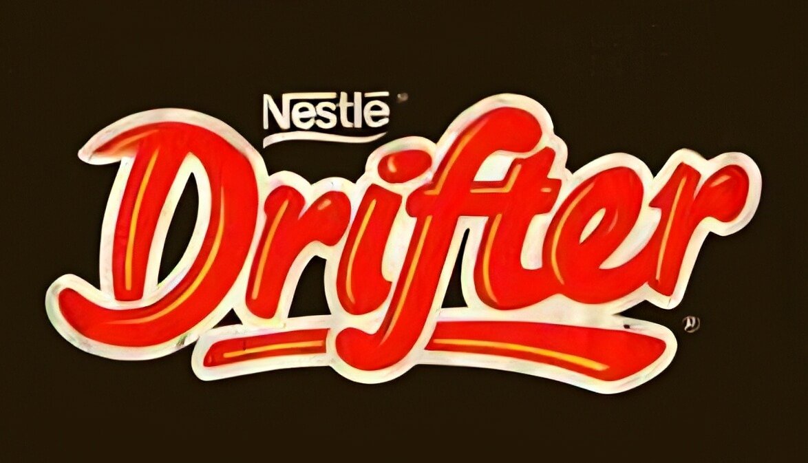 Nestle Drifter logo from the 1990s. Red text with white surround and yellow highlights.