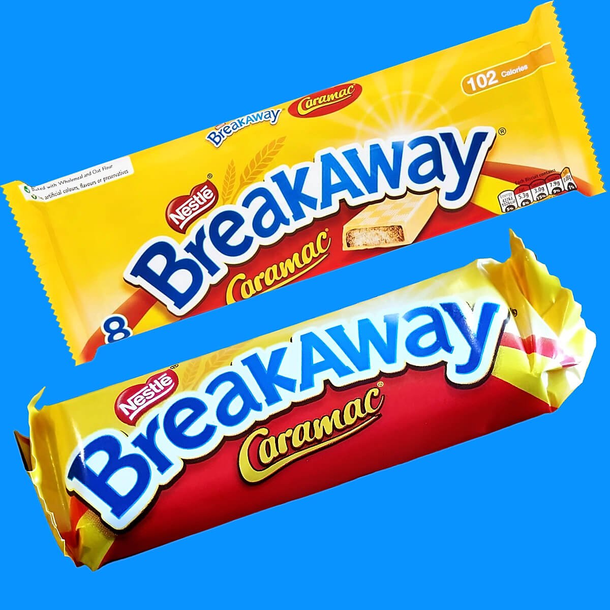 Nestlé Breakaway Caramac, 8 pack with loose bar in wrapper