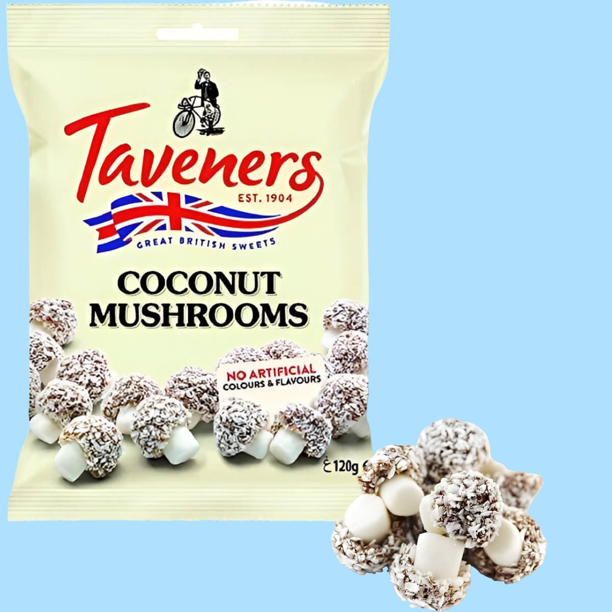 Bag of Taveners Coconut Mushrooms with loose sweets