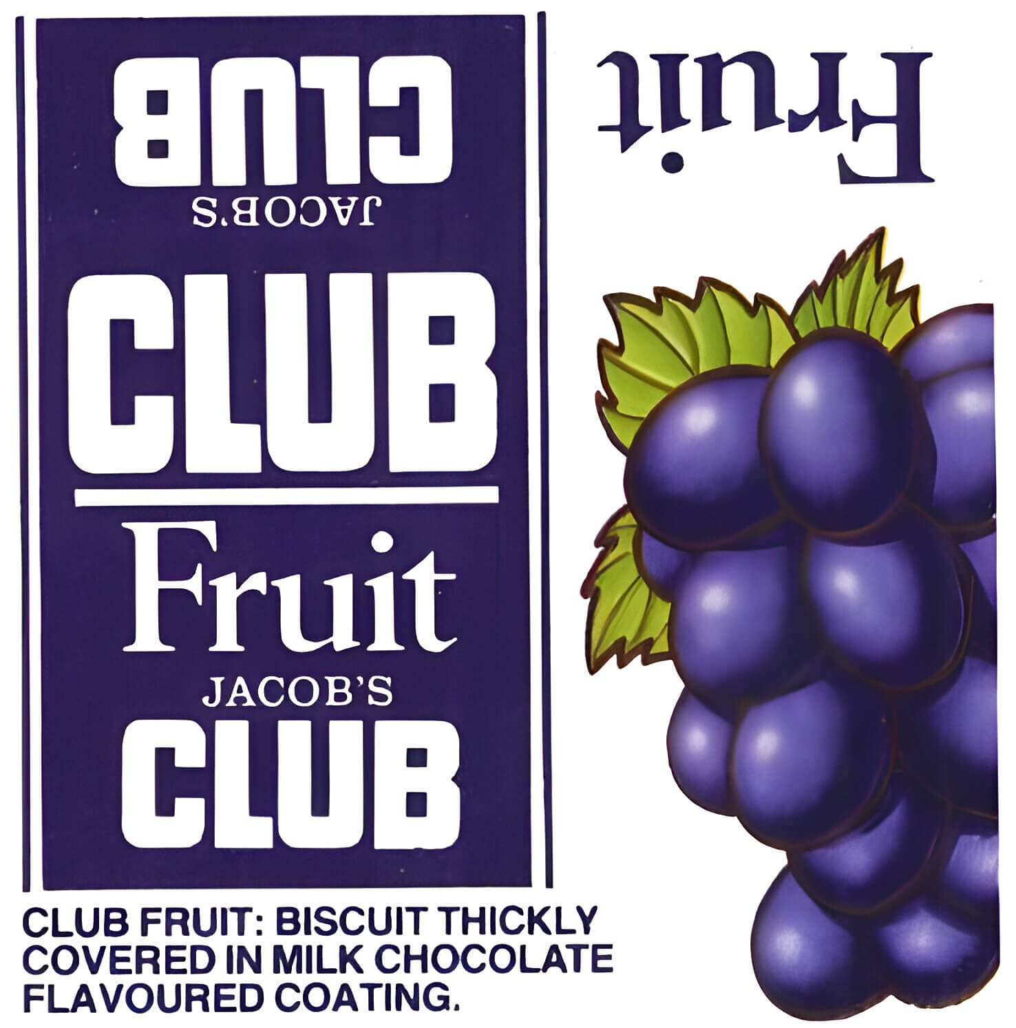Old wrapper from a Jacob's Fruit Club (1980s), purple and white