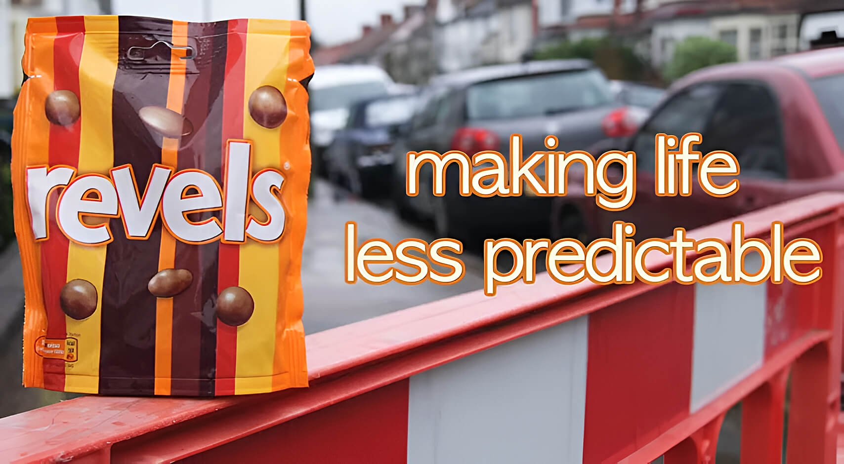 Revels advert from 2010 with slogan Making life less predictable