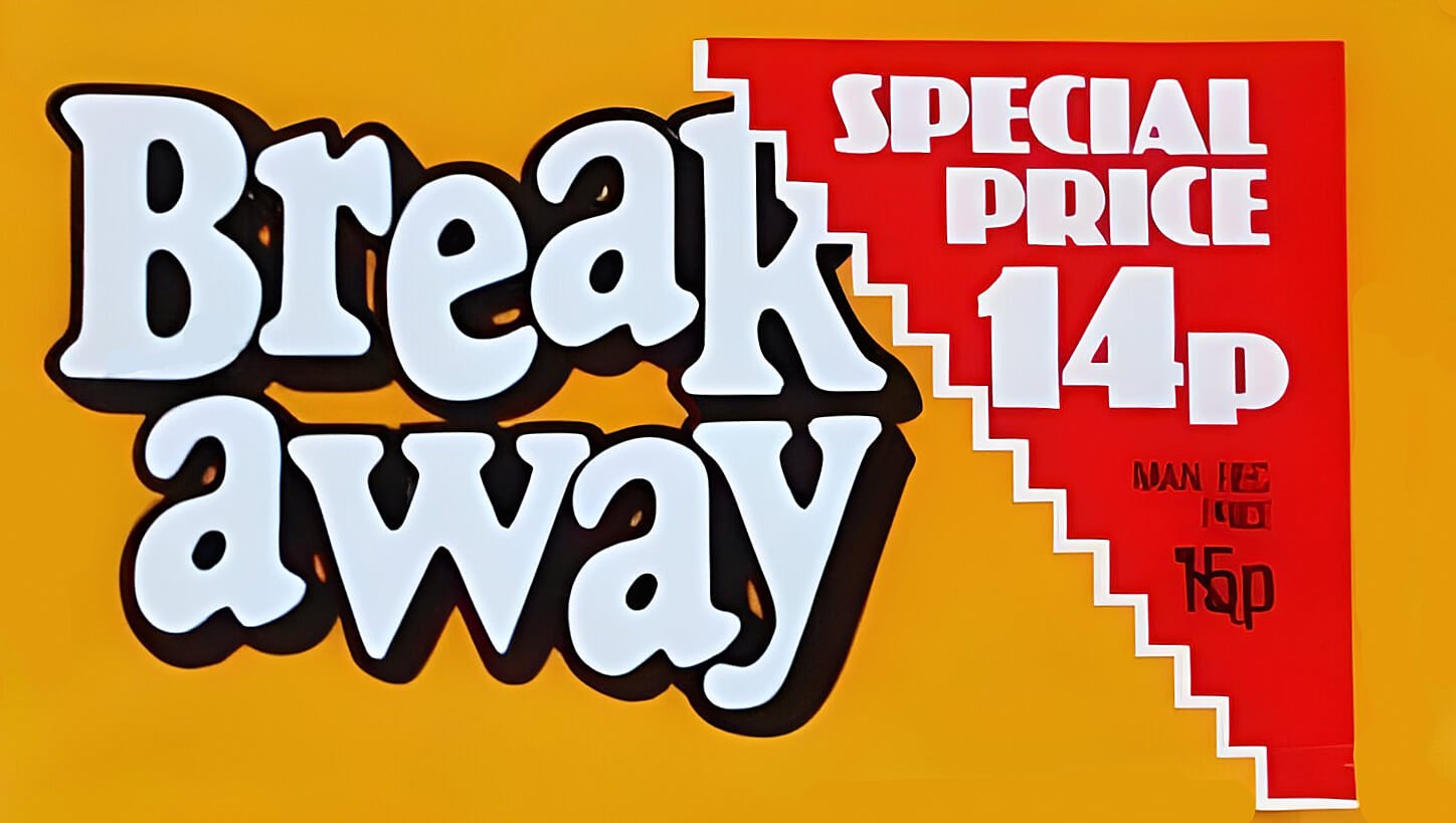 Breakaway biscuit bar wrapper from the 1980s. Special Price 14p