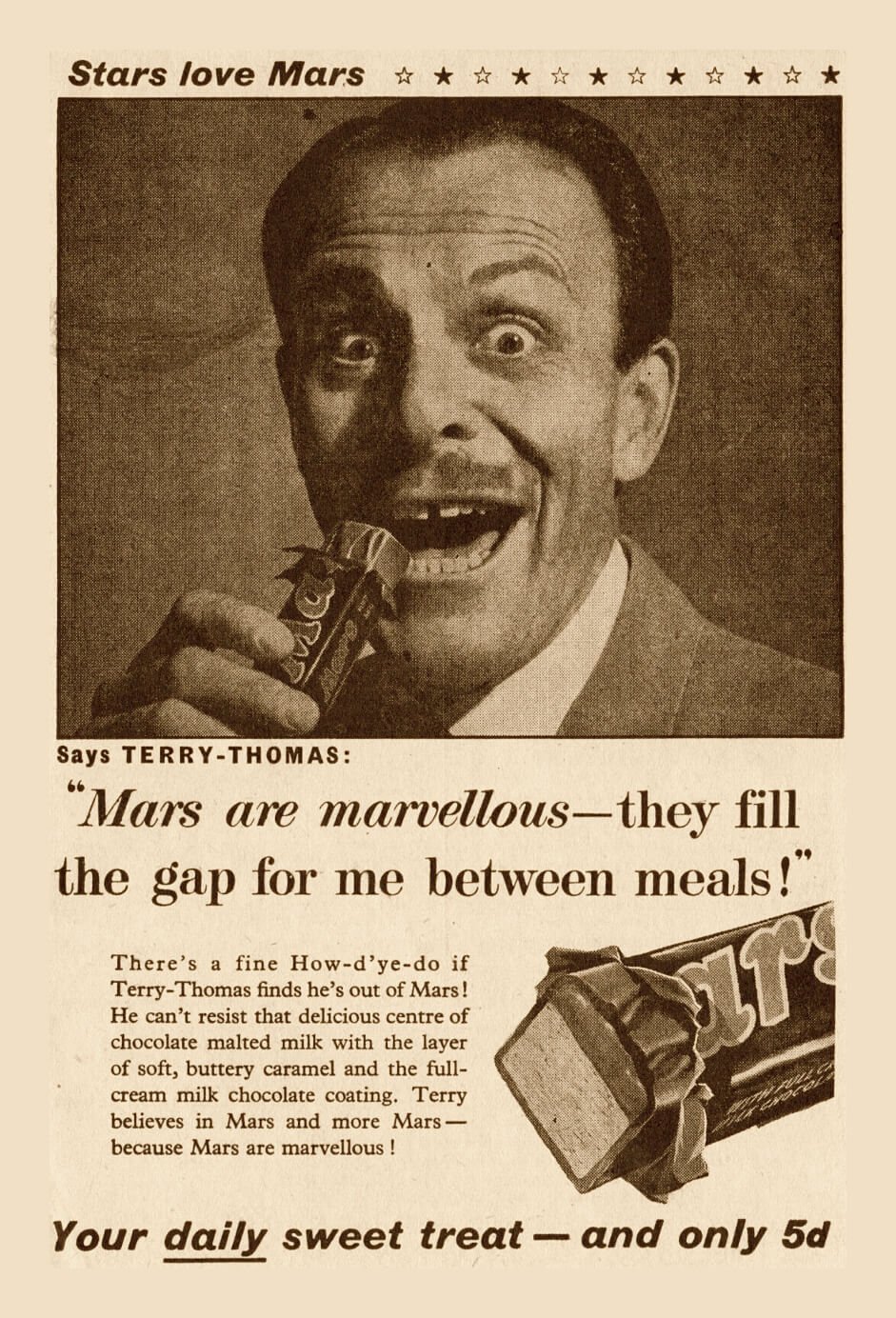 Terry Thomas in a Mars Are Marvellous advert (1953)