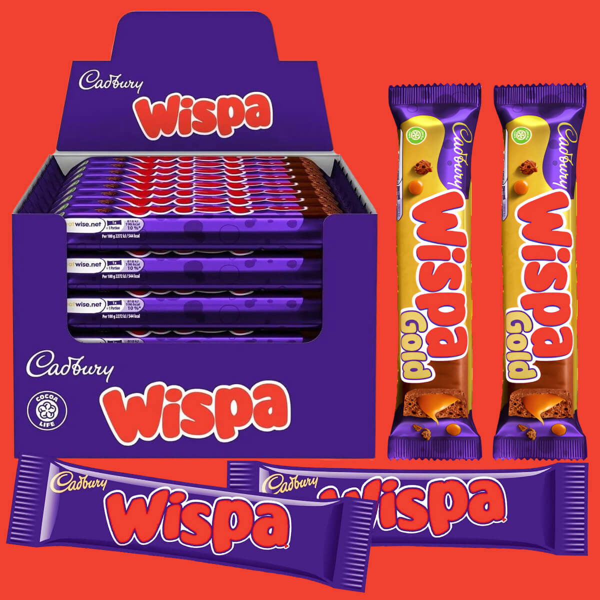 Box of Cadbury Wispa bars with WIspa Gold bars from 2024
