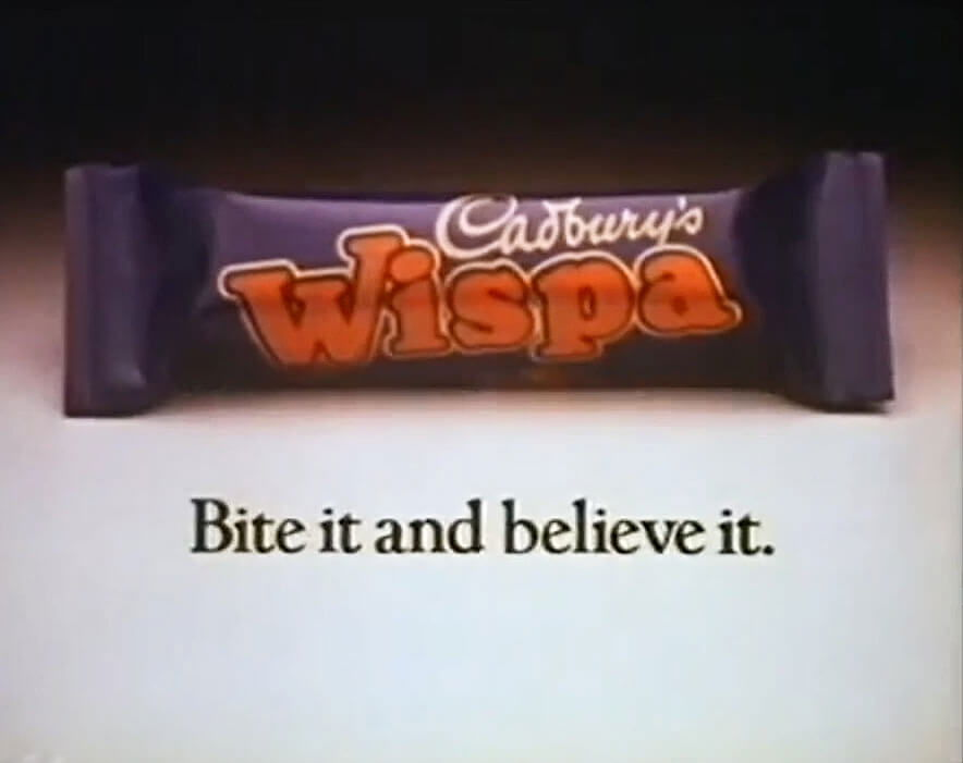 Cadbury's Wispa advert from 1985 with tagline bite it and believe it.
